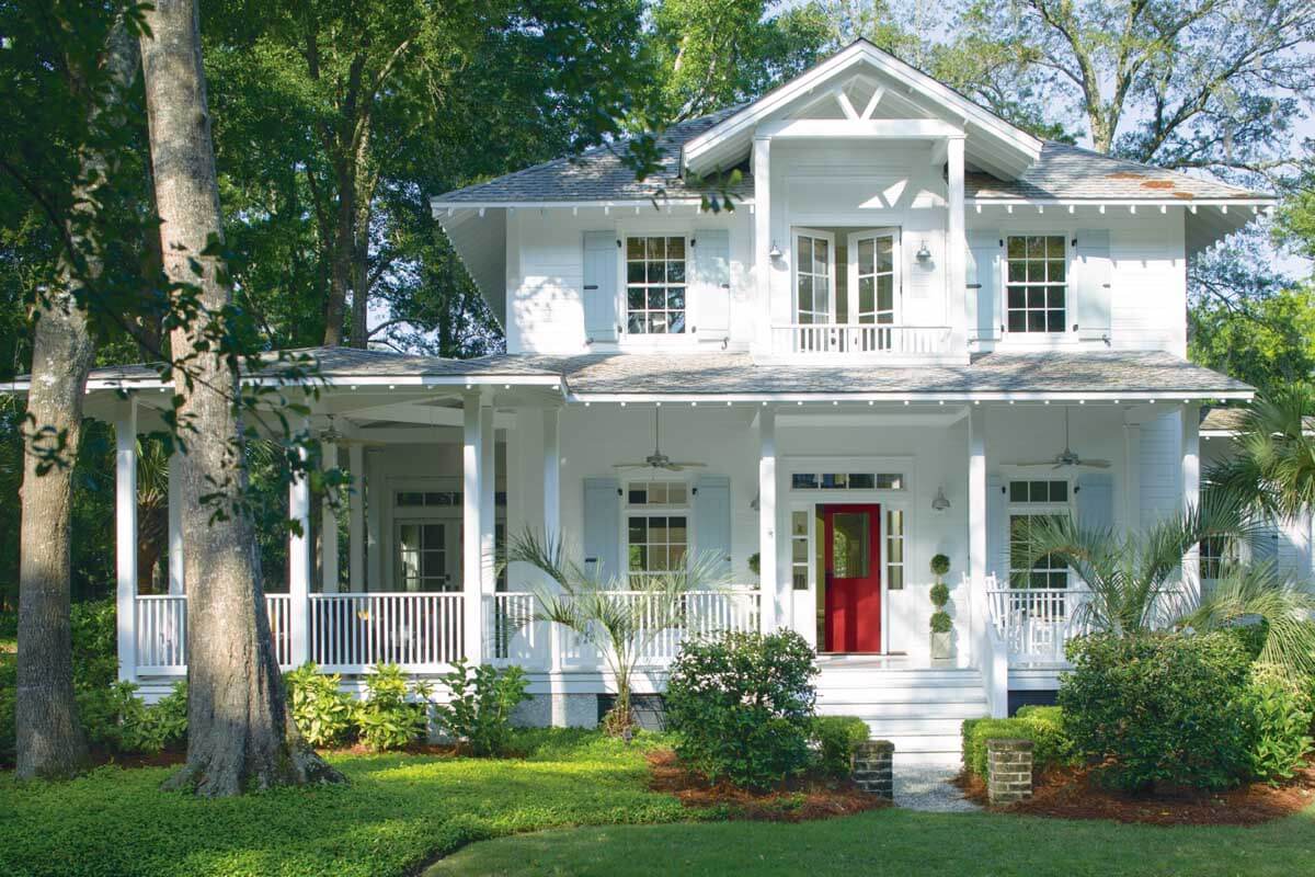 Exterior of white two-story home Exterior of white two-story home